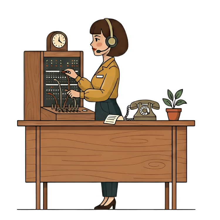 Telephone operator at switchboard